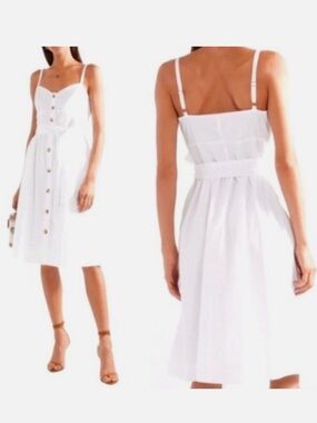 J. Crew White Cotton Poplin Spaghetti-Strap Midi Dress with Front Buttons